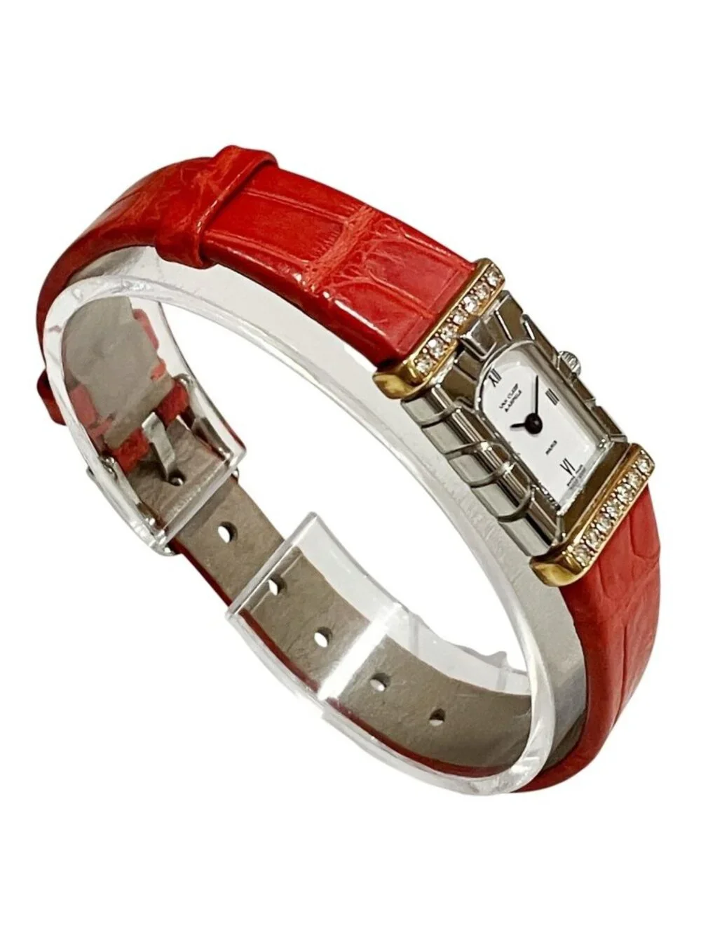 Van Cleef & Arpels Facade Watch SS Leather Quartz White Dial T5